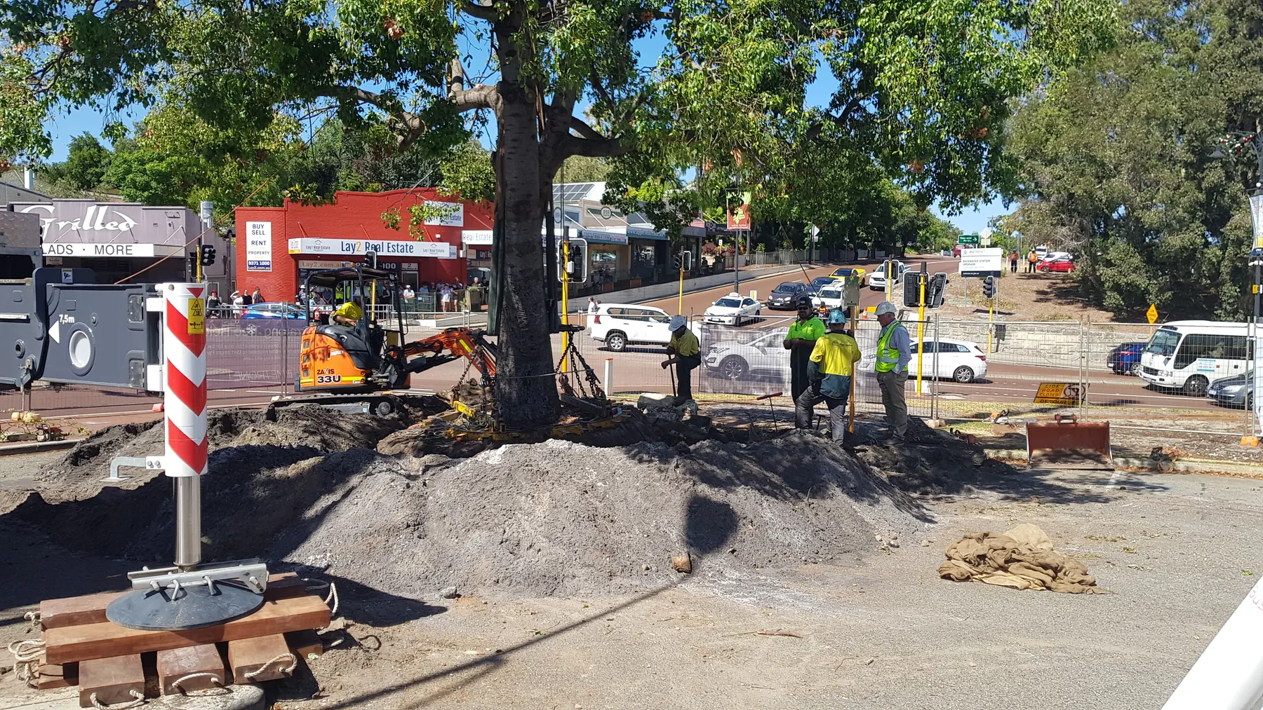 Civil works site with barriers and traffic control