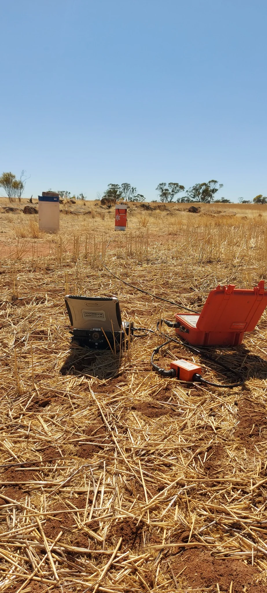 Geophysics field crew vehicles on a remote site
